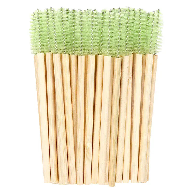 Disposable Wooden Handle Mascara Wand with Nylon Brush Bamboo Sticks Eco-Friendly Eyelash Use 50 Pieces Per Pack