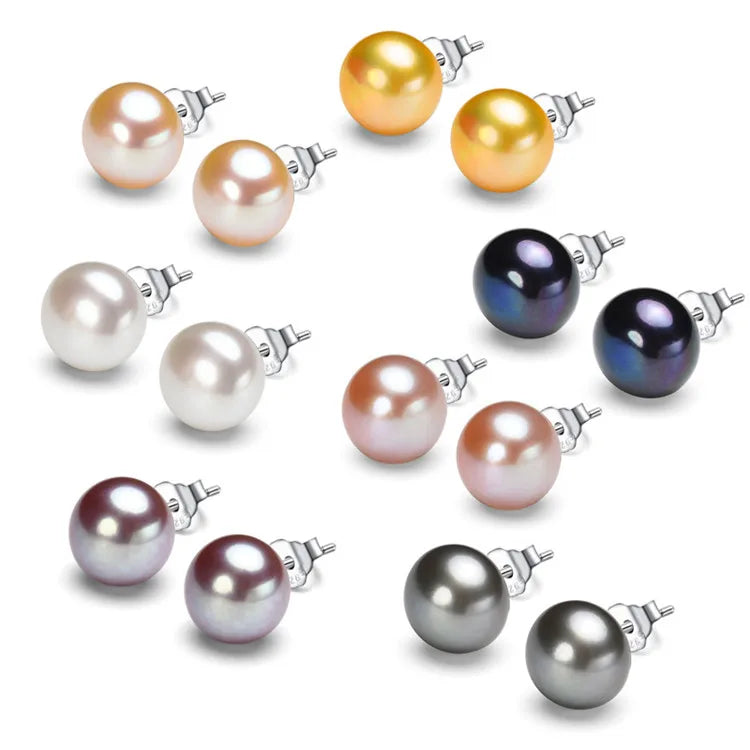 925 Sterling Silver White Wholesale Fresh Water Freshwater Natural Pearl Earrings Flat Button Shape Real Ear Stud Pearl Earrings