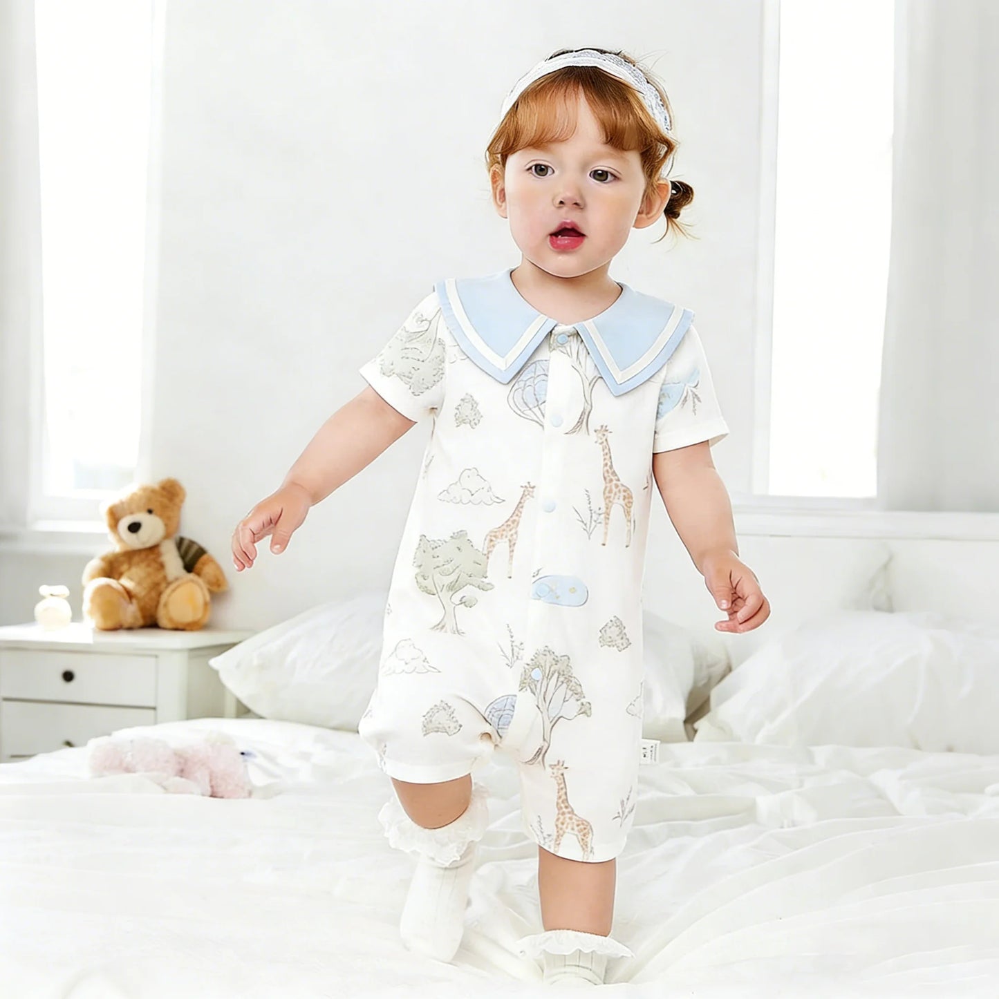 Baby Bamboo Rompers Summer Sleepsuit Jumpsuit Breathable Knit Unisex Pajamas with Snap Button Closure