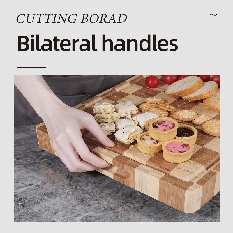 End Grain Large Bamboo Cutting Board 3.5cm Thick Rectangle for Kitchen Cheese Charcuterie Board Butcher Chopping Block Juice