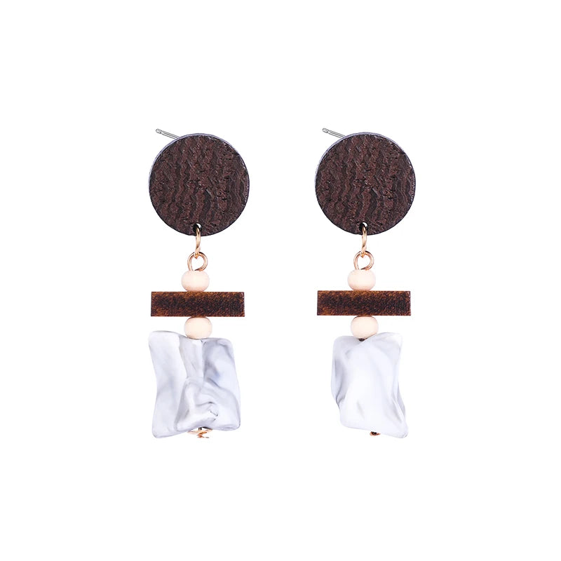 HOVANCI Handmade Africa Wooden Earrings  S925 Sterling Silver Stud Bamboo Big Rattan Earrings for Women Birthday Party Gift