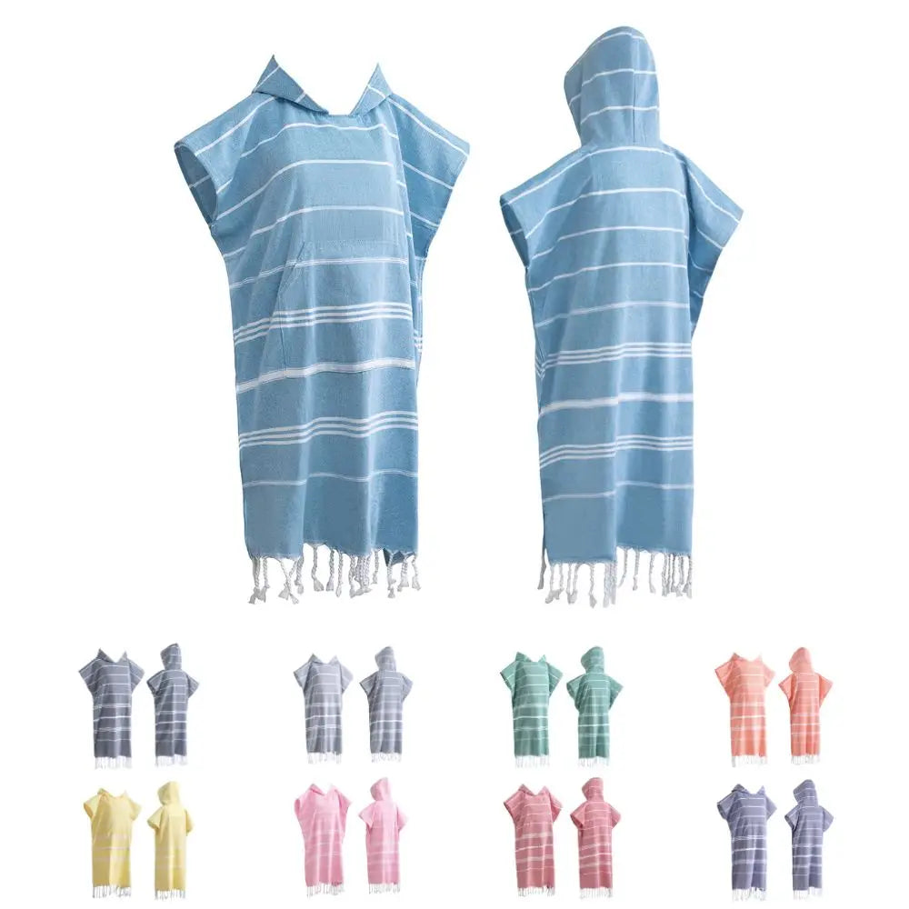 High Quality Organic Cotton Poncho Towel Adults Children Windproof Thickened Hooded Design Factory Wholesale Home Sports Striped