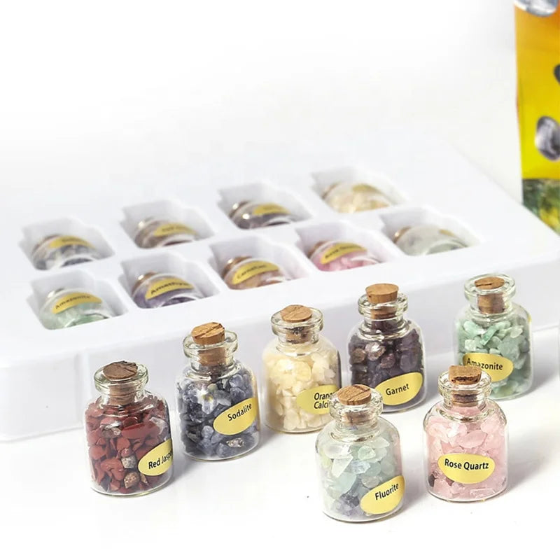 Natural Crystal Rock Stone Gravel Wishing Bottles Rough Minerals Specimen Mini Stone Reiki Healing Gift With a Box