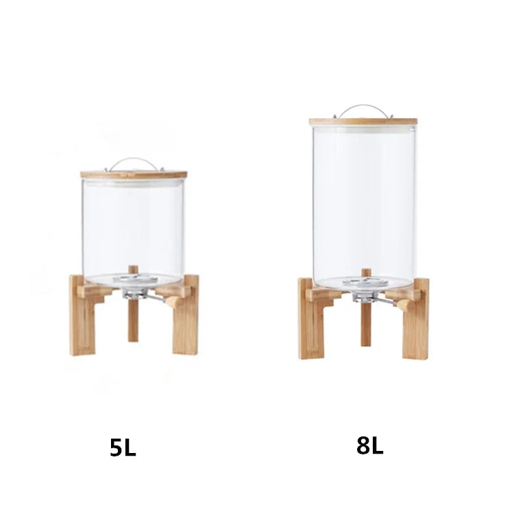 Eco-Friendly 5L/8L Glass Tank Container Freshness Preserving Bamboo Lid Tap Kitchen Food Storage Rice Dispenser for Party Use