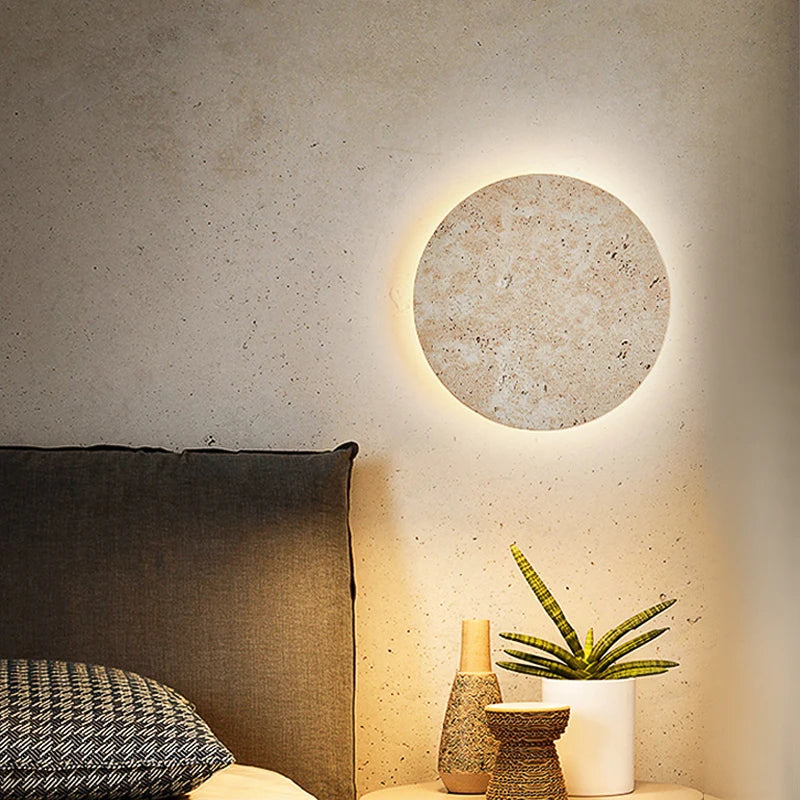 Natural Yellow Stone Led Sconce Nordic Wabi Sabi Home Decor Light Living Room Bedside Corridor Marble Wall Lamp