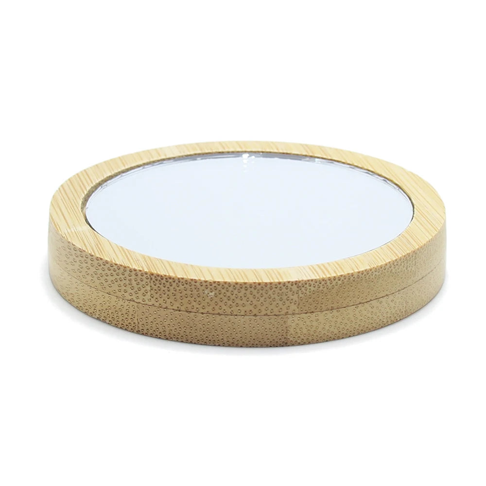 Natural Round Tabletop Pocket Portable Beech Wood Frame Makeup Mirror Bamboo Vanity Mirror Single Cosmetic Wooden Pocket Mirror