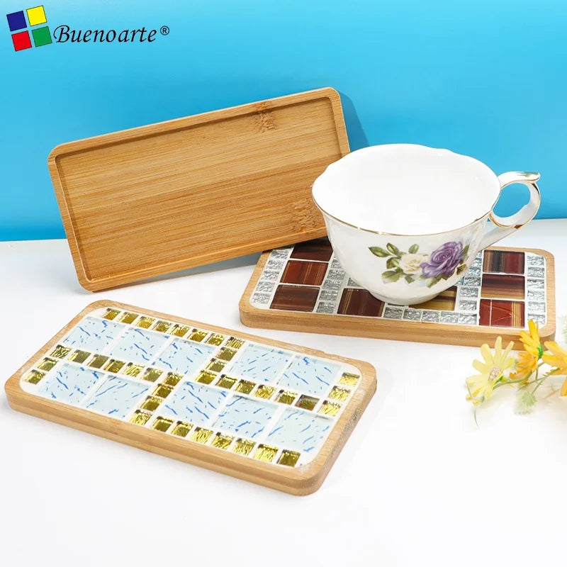 Bamboo Coaster 5 Pcs Flower Star Mosaic Base 1cm Thick Modern Design Room Use for DIY Mosaic Art Craft Kits