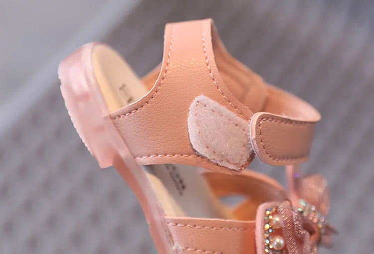 2025 Summer Bow Rhinestone Princess Sandals for Baby Girls Soft Lightweight Toddler Shoes Breathability