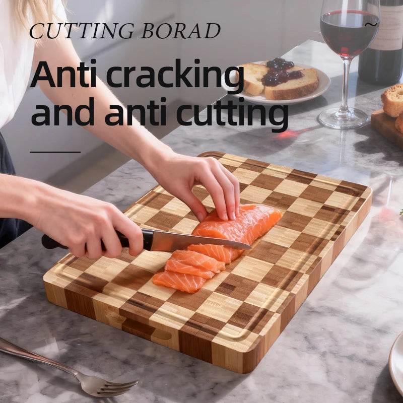 End Grain Large Bamboo Cutting Board 3.5cm Thick Rectangle for Kitchen Cheese Charcuterie Board Butcher Chopping Block Juice