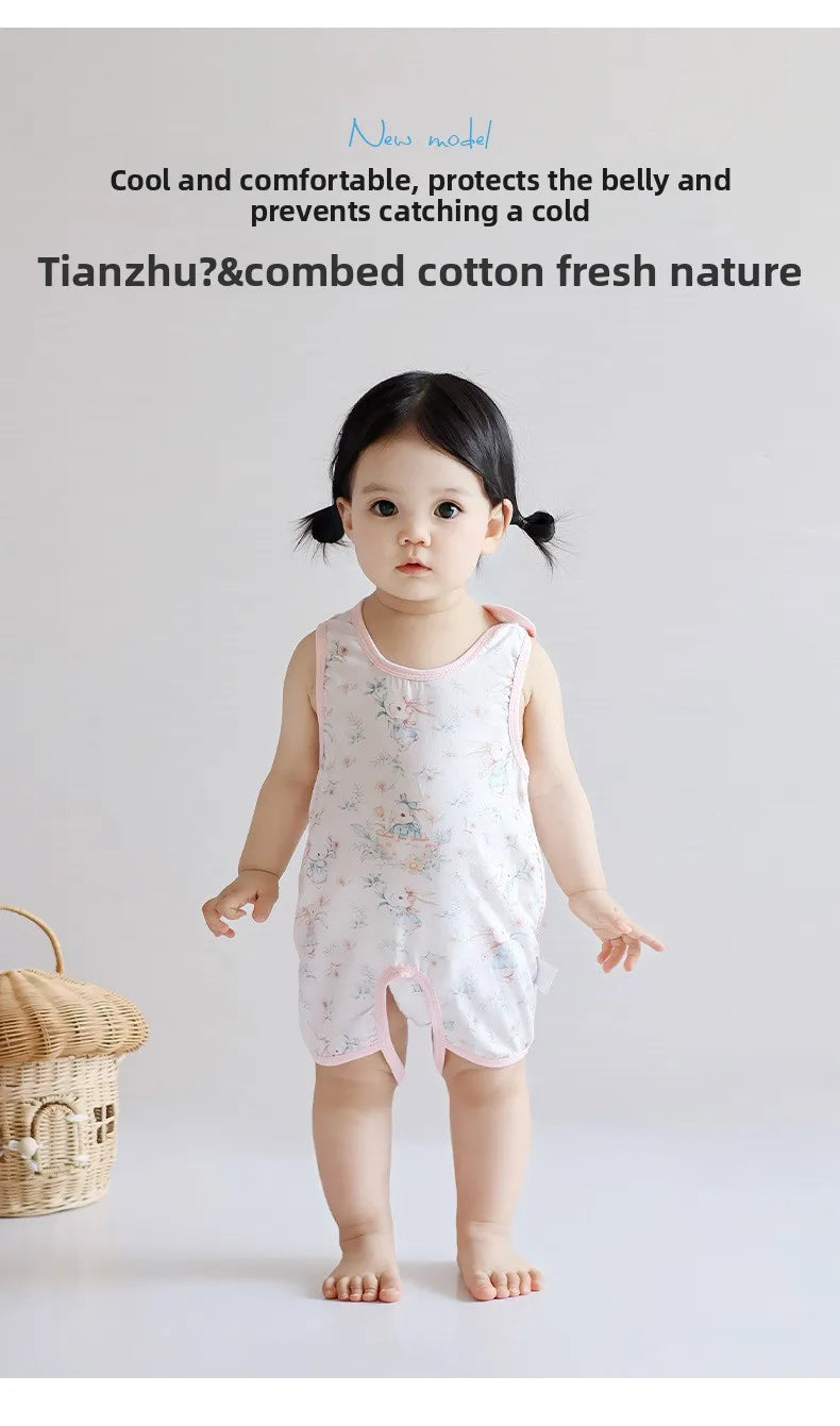 Children's summer bamboo and cotton half-back belly protector vest, unisex, with leg cover, crawling clothes
