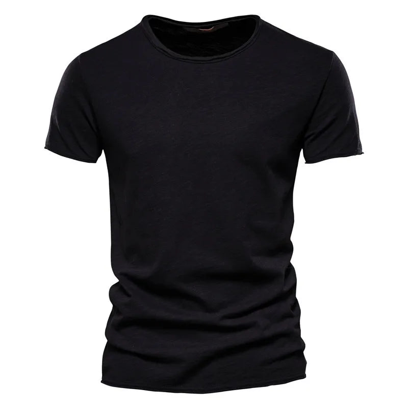 2024 Summer Hot Selling Men's New Solid Color Neck Short Sleeved Top Bamboo Joint Cotton Casual Knitted Pure Cotton Design