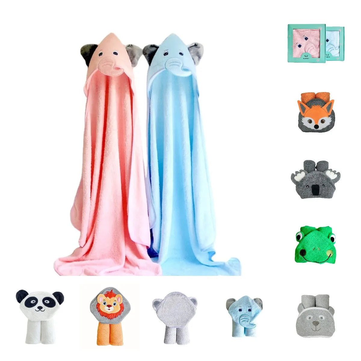 High Quality Organic Bamboo Hooded Baby Towel Animal Print 90x90 cm Super Soft Comfortable Antimicrobial Bathroom Bedroom