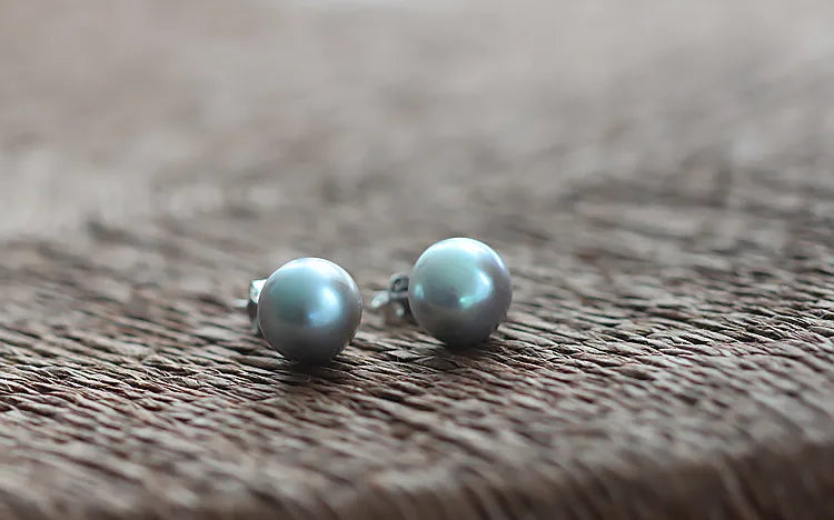 925 Sterling Silver White Wholesale Fresh Water Freshwater Natural Pearl Earrings Flat Button Shape Real Ear Stud Pearl Earrings