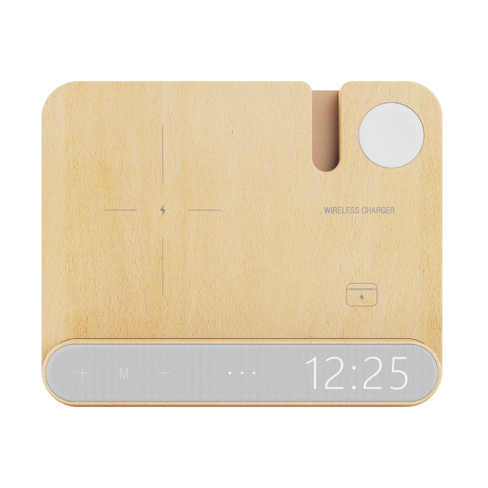 15W Wood/Bamboo Wireless Charger Mobile Stand 3-in-1 Electric PD Charging Station with 5V/1A for IWatch & for