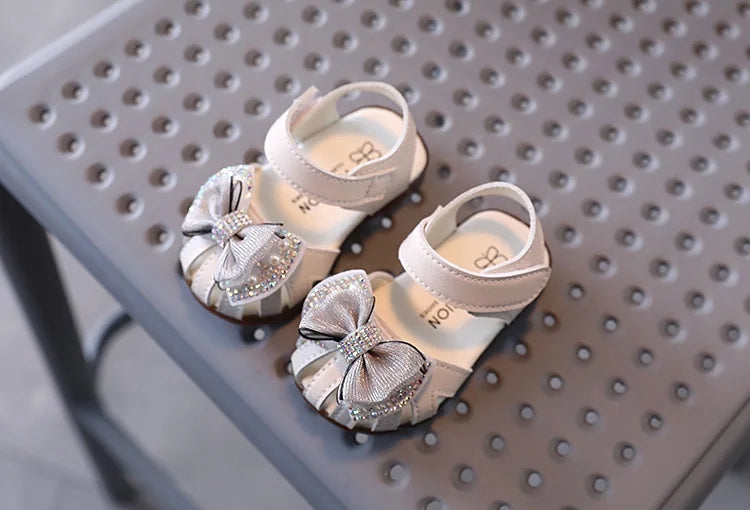 2025 Summer Bow Rhinestone Princess Sandals for Baby Girls Soft Lightweight Toddler Shoes Breathability