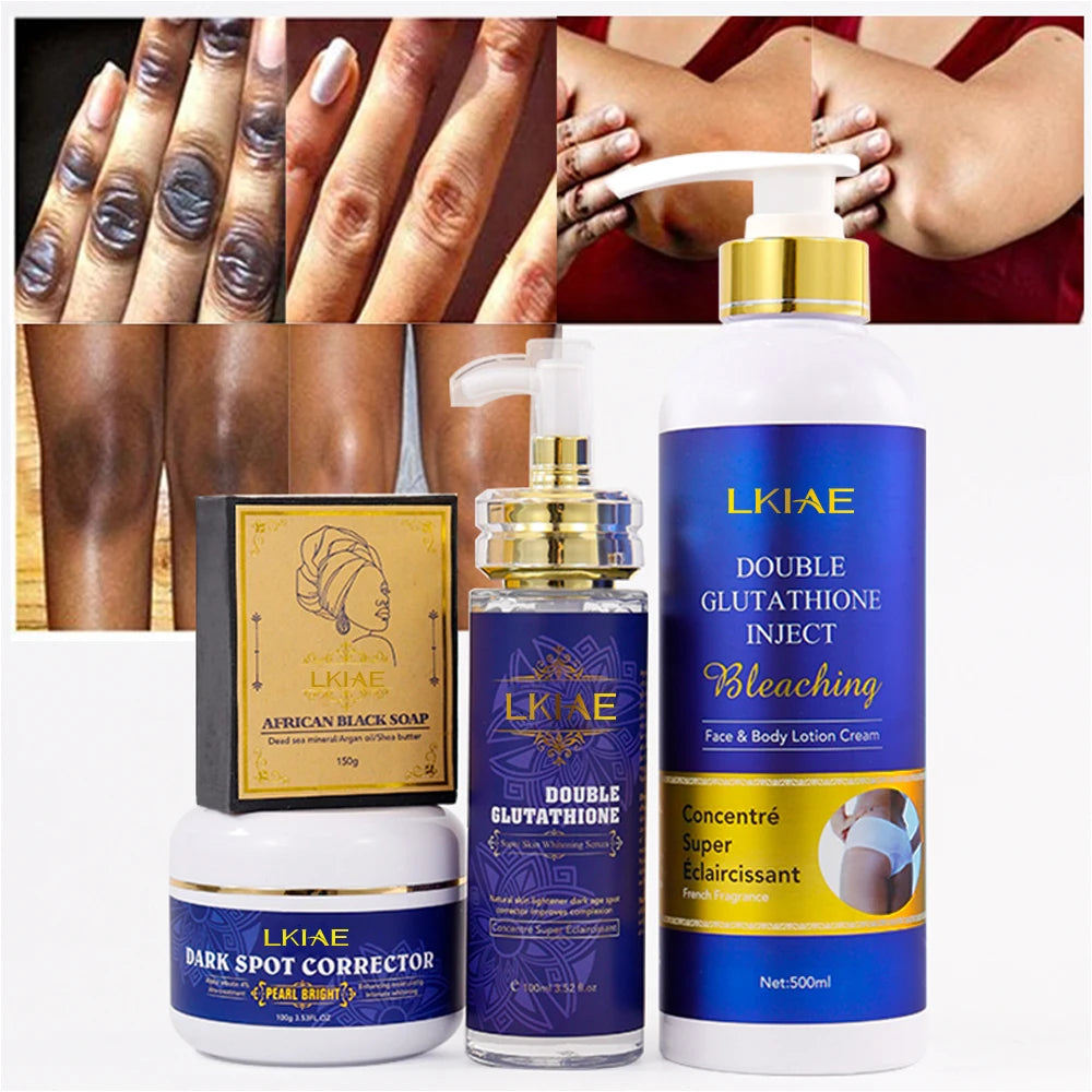 OEM ODM Double-glutathione Organic Vitamin c Whitening Body Lotion Face Cream Gluta Serum Skin Care Set