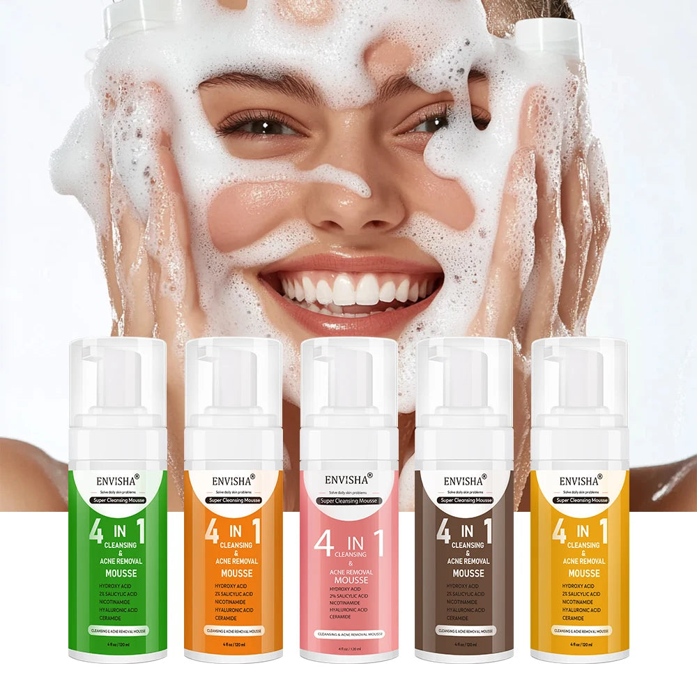 Private Label Korean Organic Cleansing Mousse BHA Salicylic Acid Acne Clear 4 in 1 Face Wash Facial Deep Foam Cleanser