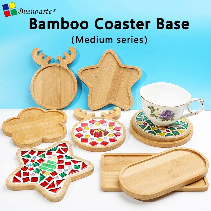 Bamboo Coaster 5 Pcs Flower Star Mosaic Base 1cm Thick Modern Design Room Use for DIY Mosaic Art Craft Kits