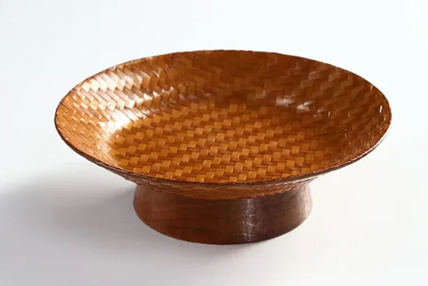 Handmade Bamboo Woven Fruit Plate Set of 3 Japanese Style Snack Dessert Tea Tray Shallow Serving Dishes