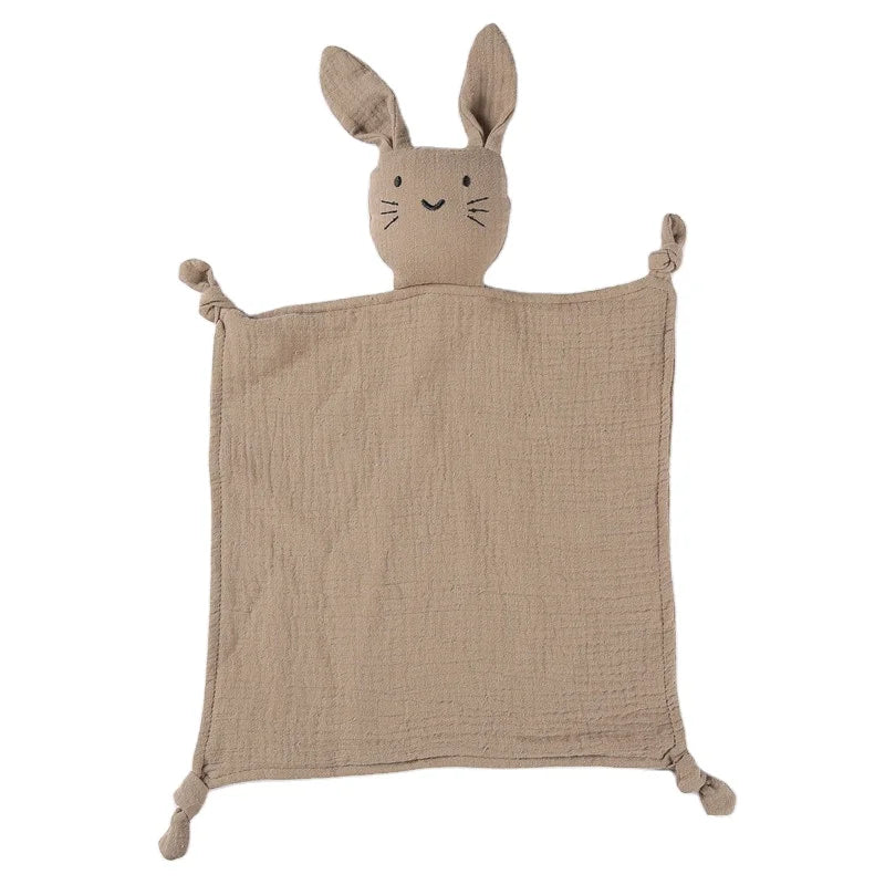100% Organic Cotton Soft Muslin Security Blanket Plain Animal Rabbit Bunny Lovey Comforter Toy for Baby Baby's Security Blanket