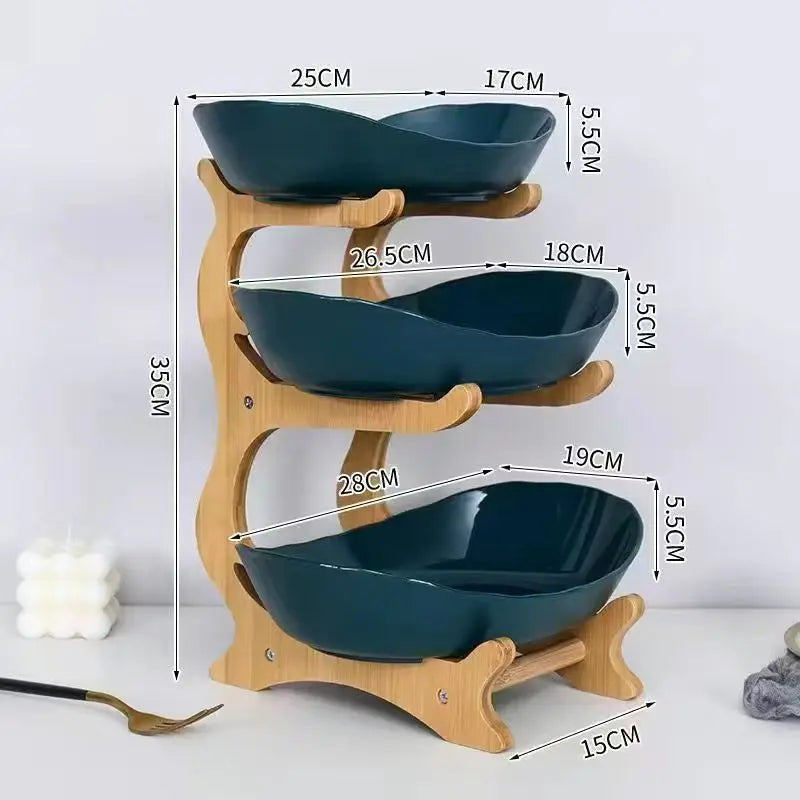 Multi-layer European Dried Fruit Tray Standing Type Bamboo Wooden Rack Multifunction Kitchen Snack & Candy Tray Fruit Basket