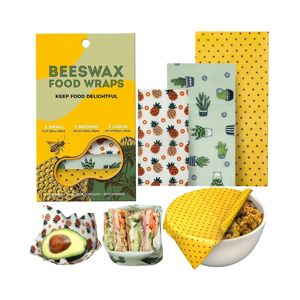 Organic Eco Friendly Durable Sustainable Biodegradable Beeswax Food Wrap Custom Print Washable 1S1M1L FDA LFGB GOTS Approved