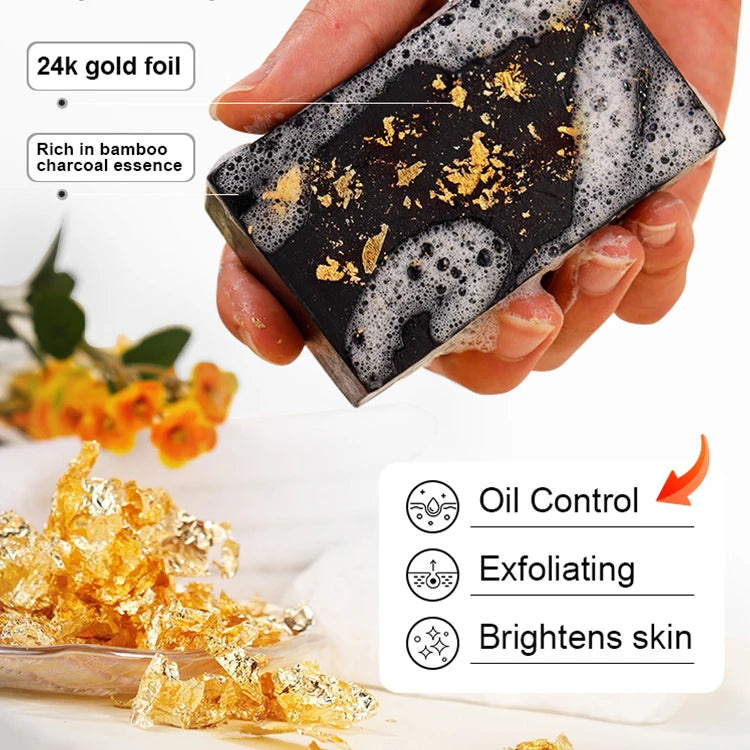 New Arrival Organic Bamboo Charcoal Vitamin C Brightening Handmade Soap Custom in Stock Oil Control 24k Gold Soap for Black Skin
