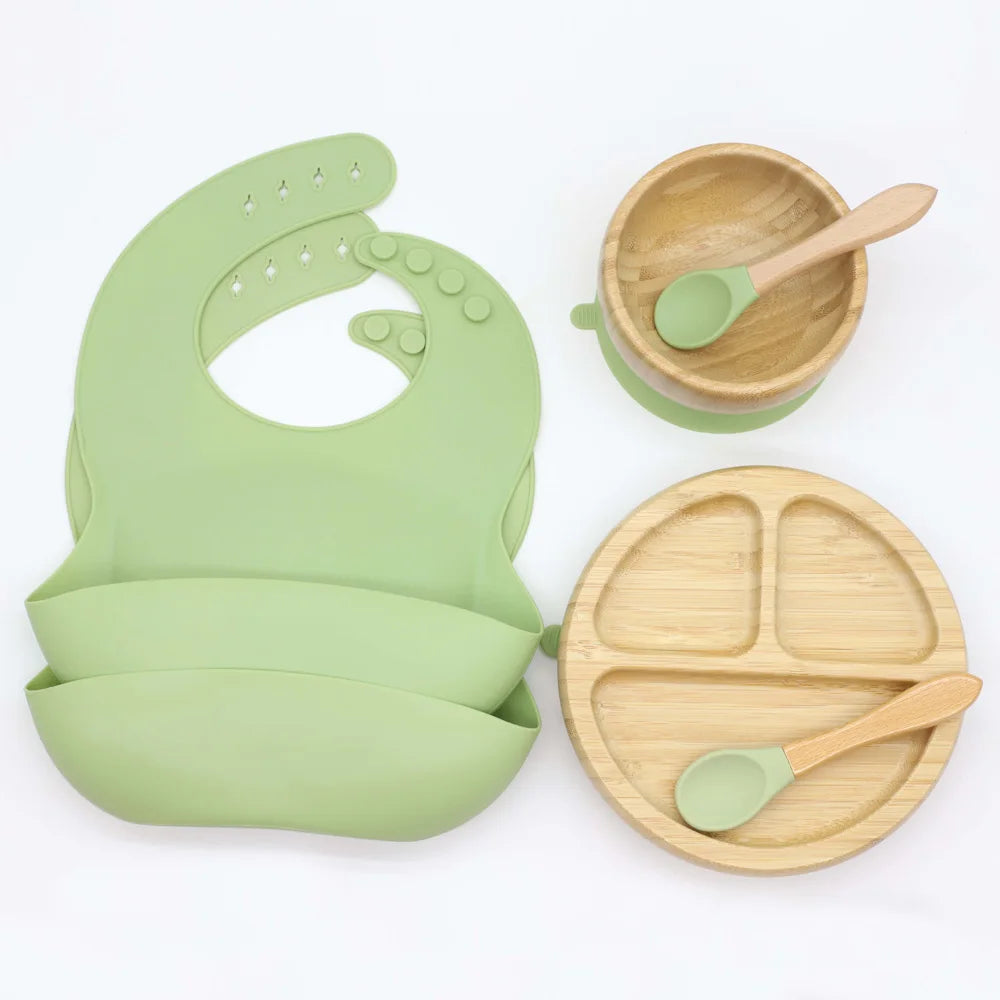 Free Combination New Arrival Baby Tableware Set Silicone Bamboo Baby Plate Feeding Utensils for Home Tea Restaurants
