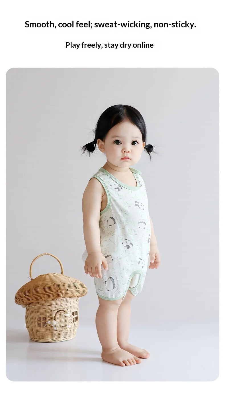 Children's summer bamboo and cotton half-back belly protector vest, unisex, with leg cover, crawling clothes