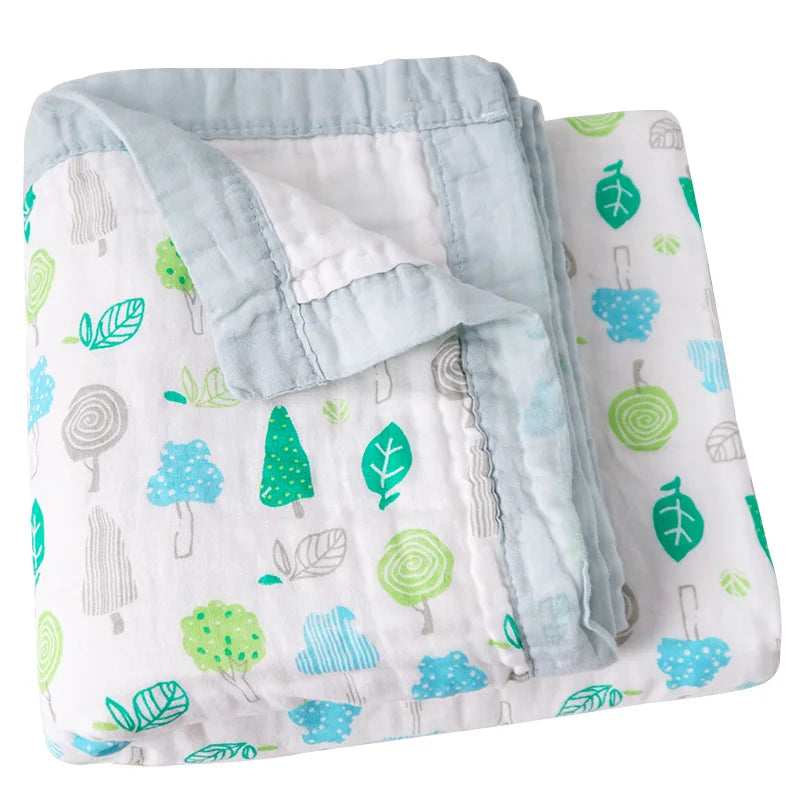 Custom 100% Organic Cotton Muslin Infant Bath Towel Cute Cartoon Pattern Babi Blankets 6-Layer Newborn Blanket for Travel Hotel
