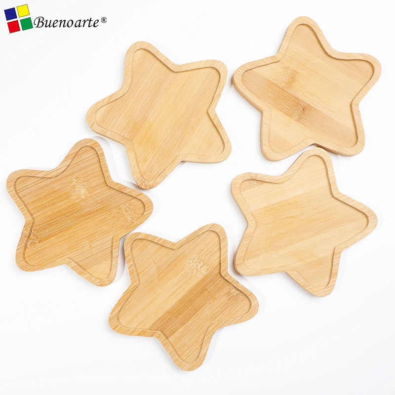 Bamboo Coaster 5 Pcs Flower Star Mosaic Base 1cm Thick Modern Design Room Use for DIY Mosaic Art Craft Kits