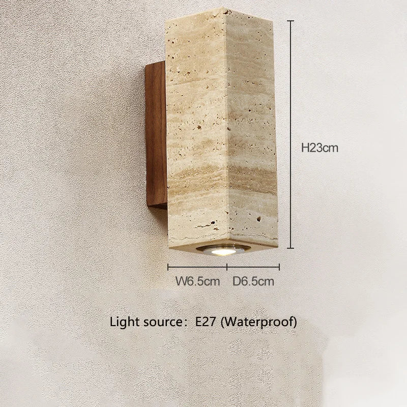 Wholesale Outdoor Waterproof Natural Travertine up and Down Wall Light Wabi Sabi Indoor Cylindrical Yellow Travertine Wall Lamp