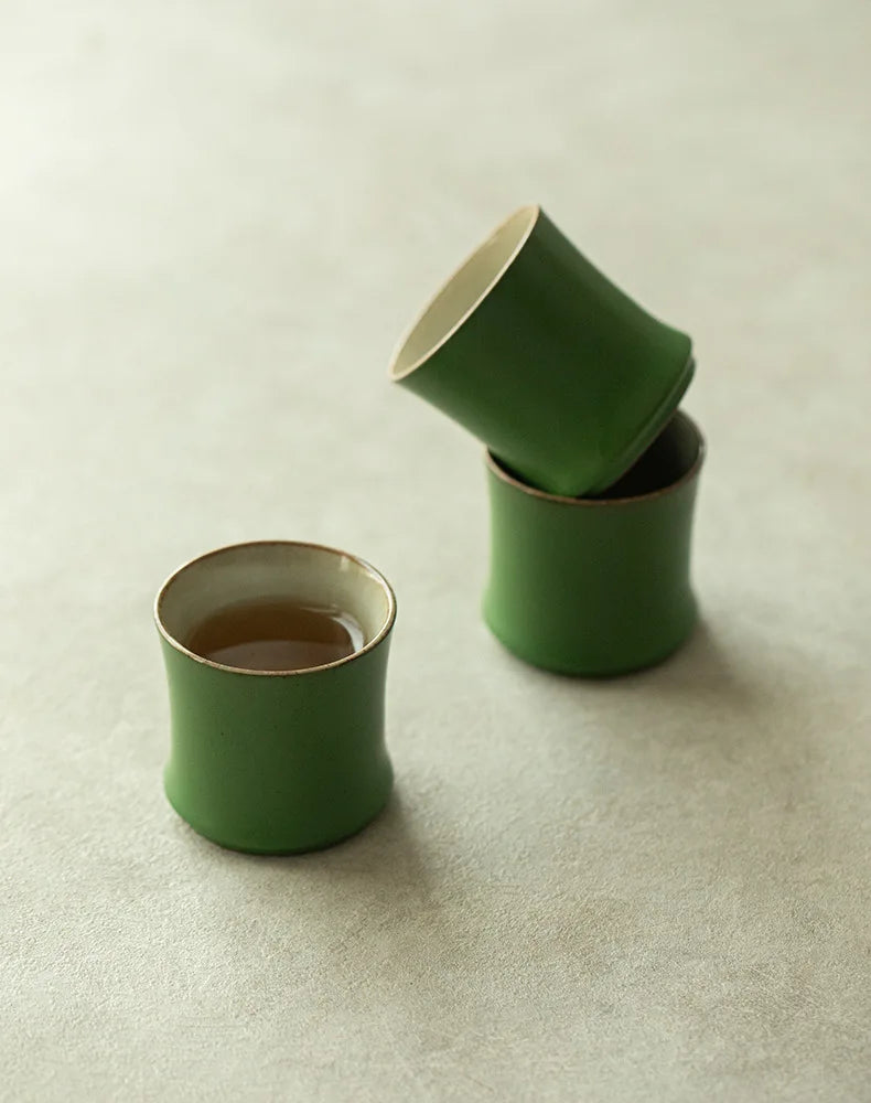 Modern Disposable Ceramic Green Glazed Travel Kung Fu Tea Set High-end Master Cup Ceramic Teacup Bamboo Cup