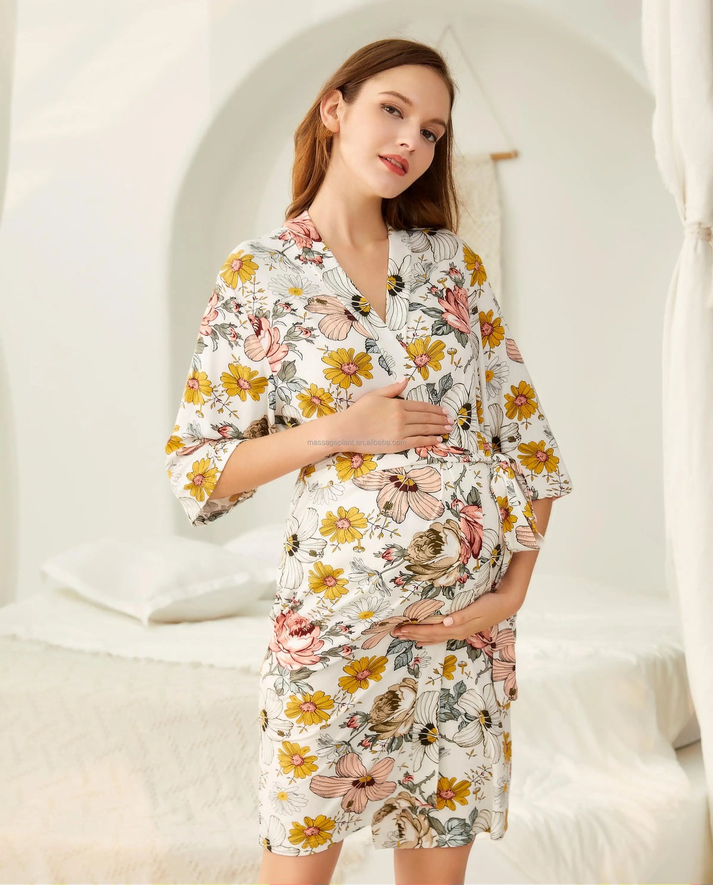 Bamboo Rayon Maternity Matching Bath Robes Gown and Baby Swaddle Receiving  Blanket Pregnancy Period Robe