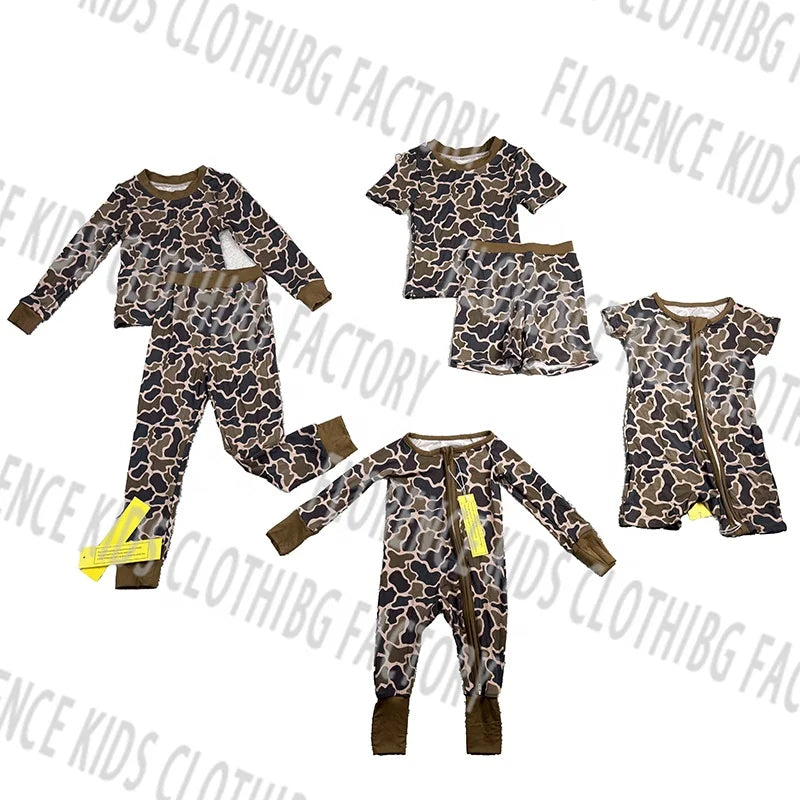 DH Custom Camo Bamboo Soft Fabric Infant Toddler Boy's Romper Fashionable Spring and Winter Zippy Footie for Boys