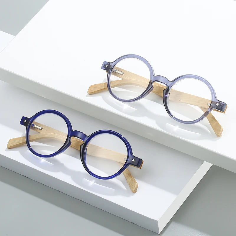 HS3340 PC Frame Corrective Eyeglasses for Women Blue Bamboo Temples Flexible Reading Glasses Presbyopia Supplier Wholesale