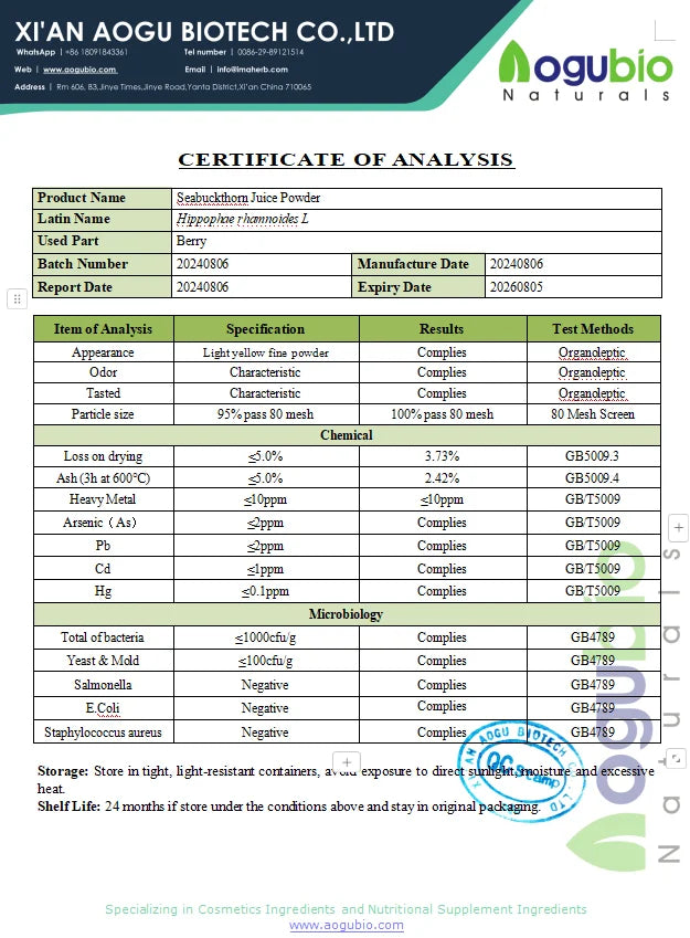 Supply Wholesale Superfood Organic Freeze Dried Sea Buckthorn Fruit Powder