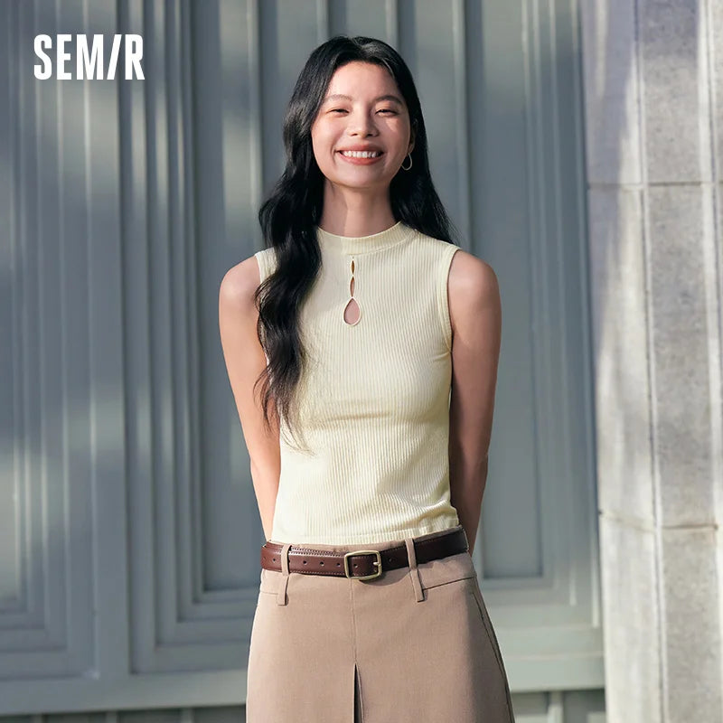 Semir Vest Women Hollowed-out New Chinese Style High-neck Inner Layer Slim Fit Bottoming Shirt Spring Knitted Sleeveless Top