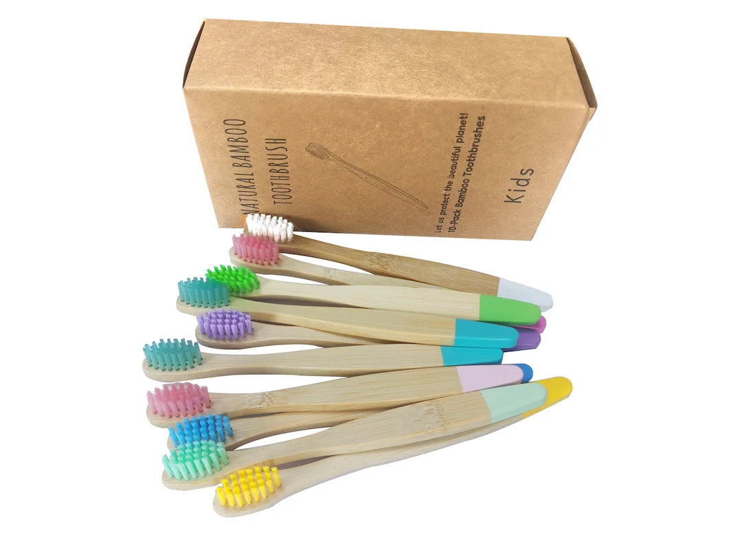 New Eco Organic Children's Bamboo Toothbrush, 4 Pack,Ten Colors Soft Fibre Bristles, 100% Biodegradable Handle Eco BPA Free