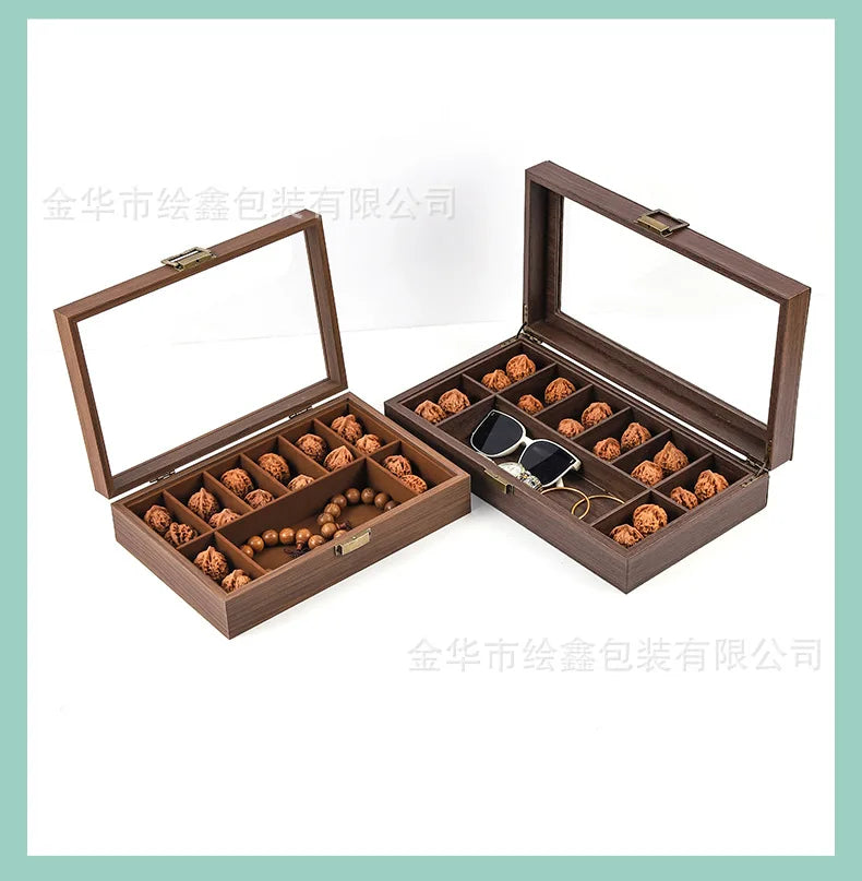 wooden watch storage and display box made of black walnut wood, multi-functional case for collecting watches, jewelry