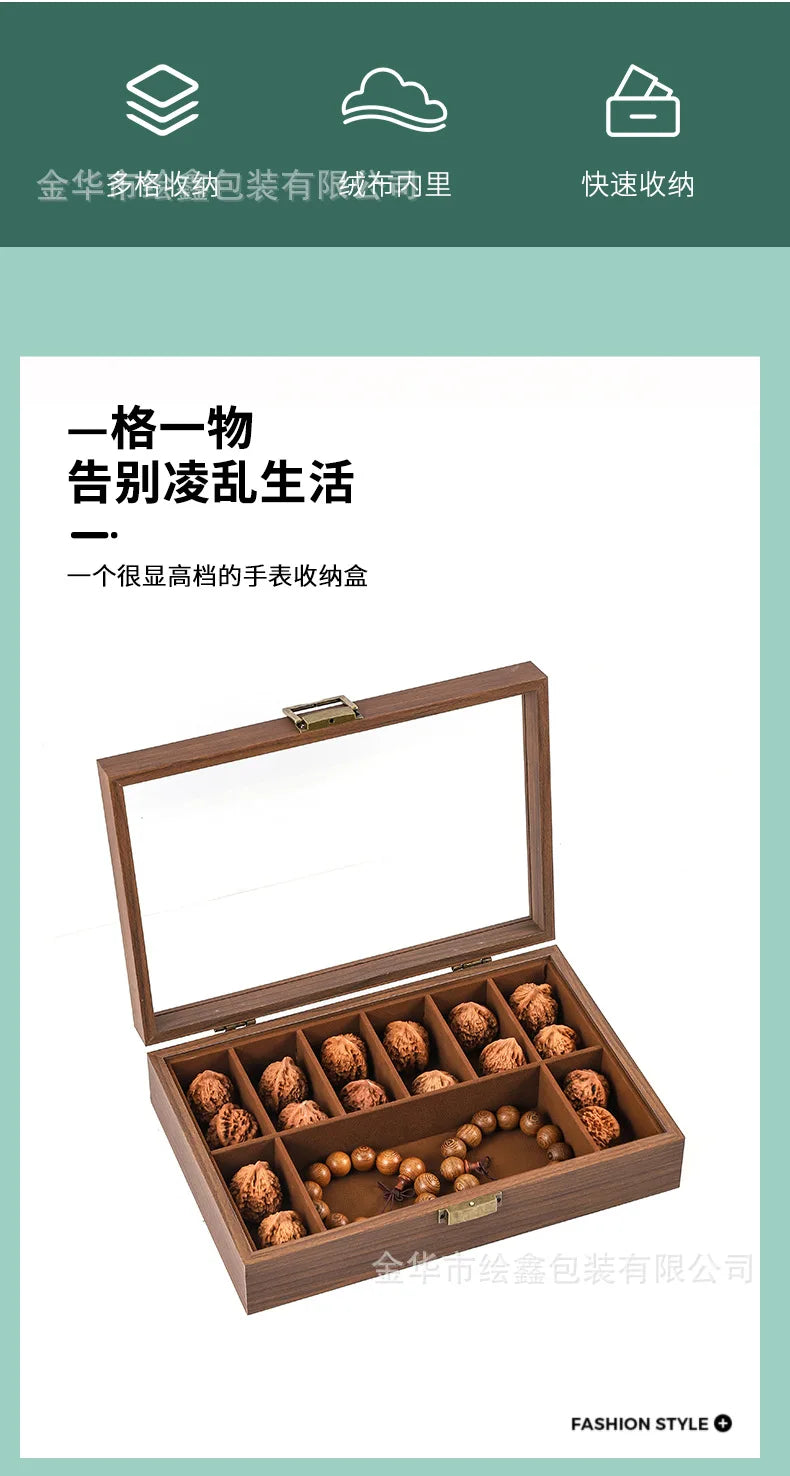 wooden watch storage and display box made of black walnut wood, multi-functional case for collecting watches, jewelry