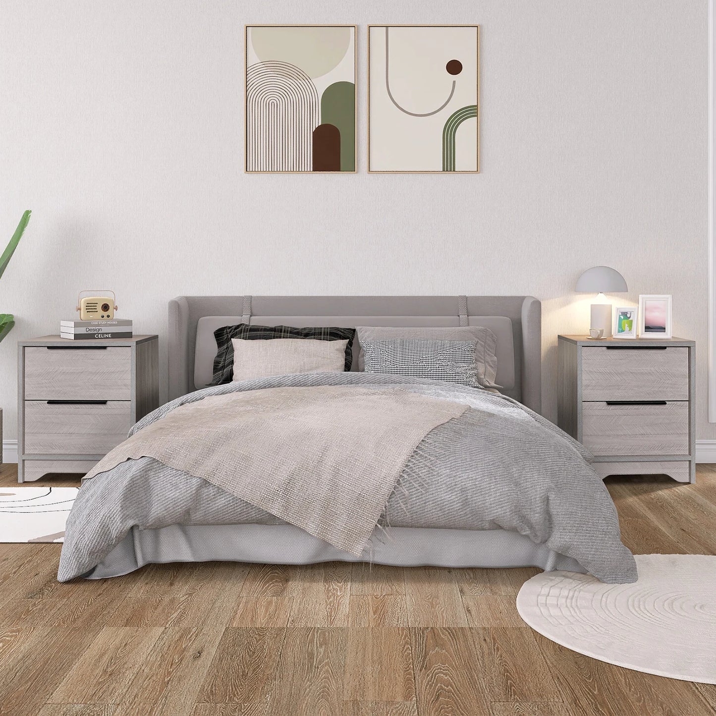 Wooden Board US-Oversea Stock Bedside Table Chest Customized Size Home Office Nightstand 2 Drawers Wooden Cabinet