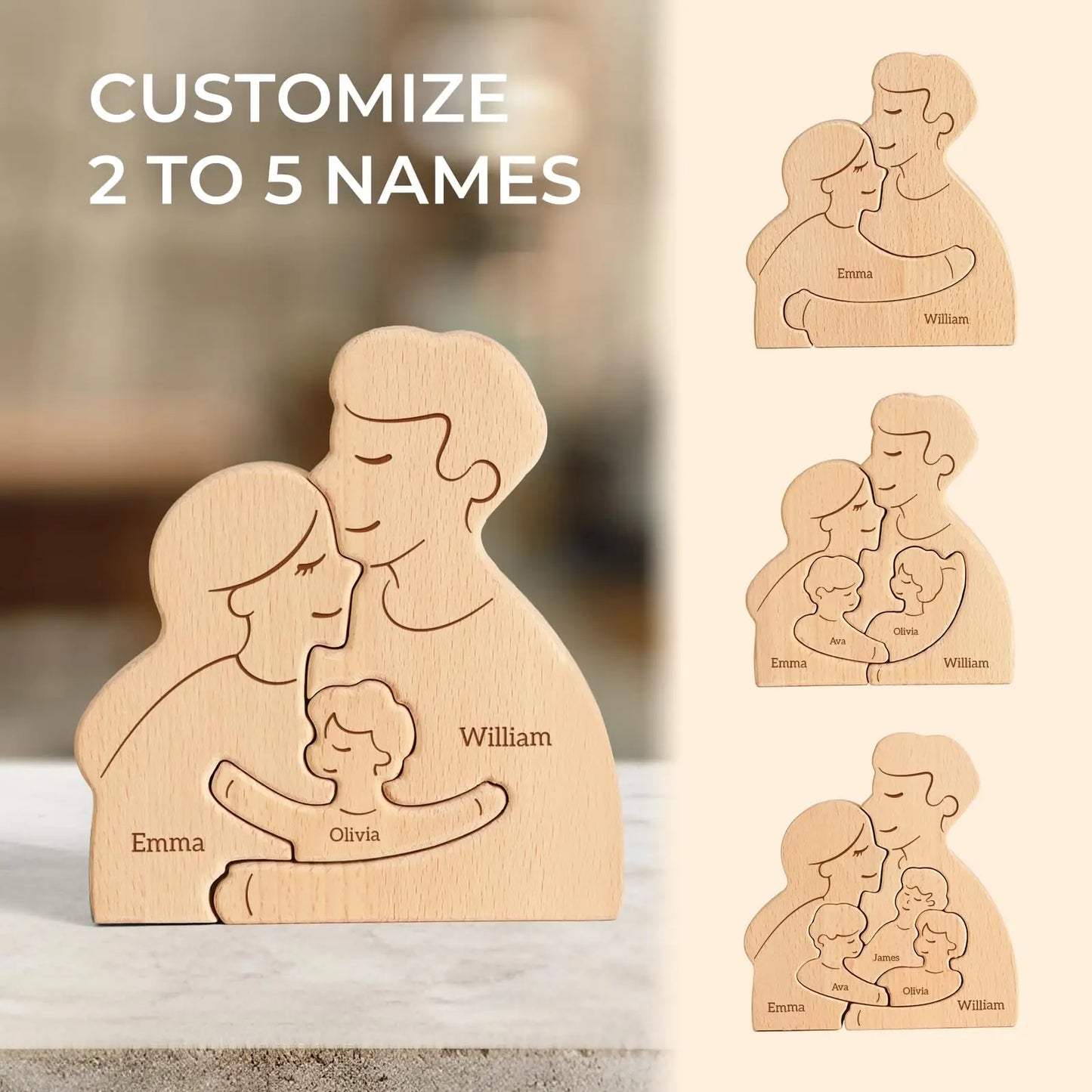 Wooden Family Puzzle Personalized Puzzles 2-5Names Birthday Anniversary Wedding Gifts for Women Men Customized Home Decor