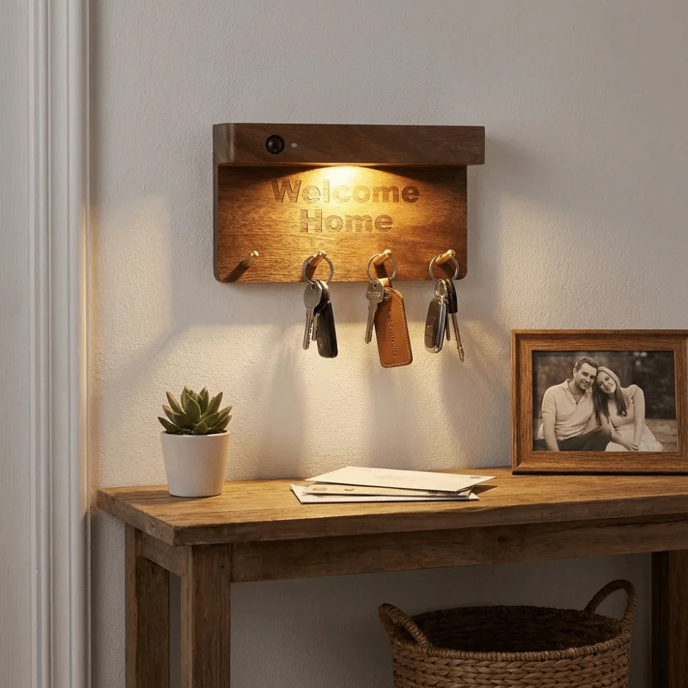Wooden Material Motion Sensor Wall Light Sensitive Motion Detection Natural Wood Finish Night Lamp Battery Operated