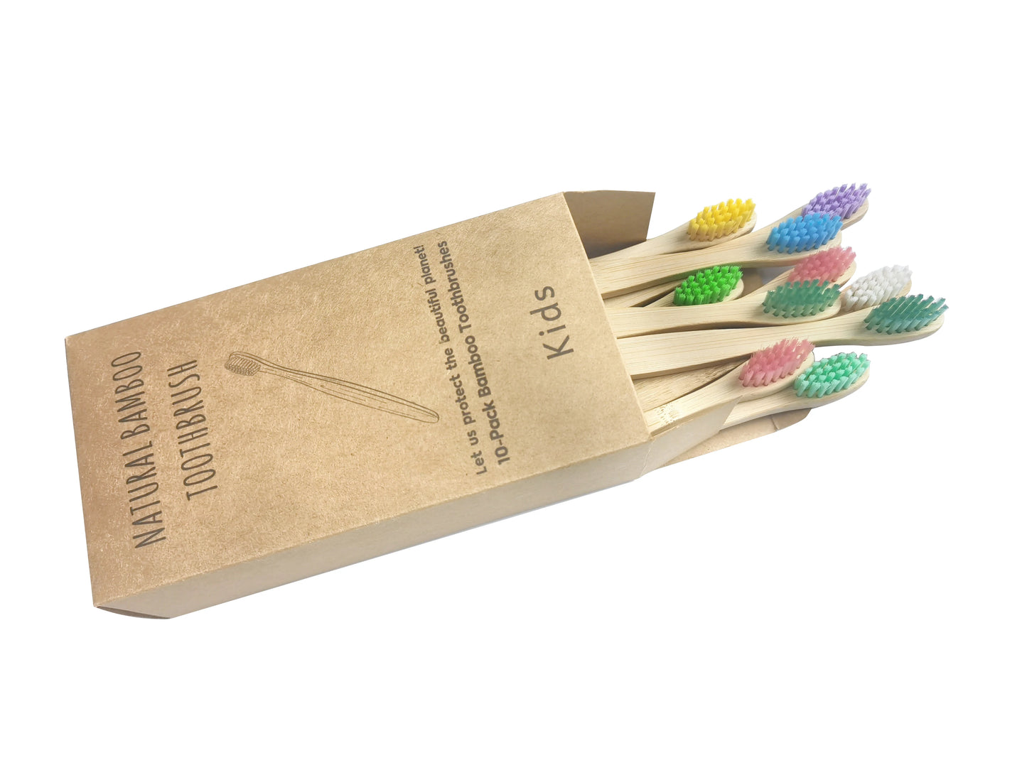 New Eco Organic Children's Bamboo Toothbrush, 4 Pack,Ten Colors Soft Fibre Bristles, 100% Biodegradable Handle Eco BPA Free
