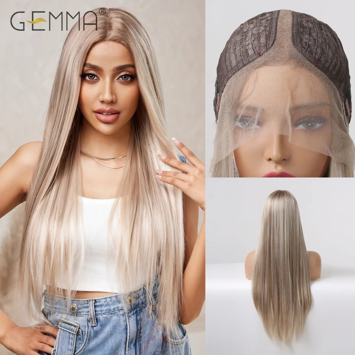Synthetic Lace Front Hair Wig Brown Blonde Long Straight Lace Wigs for Black Women Natural Heat Resistant Cosplay Party Wig
