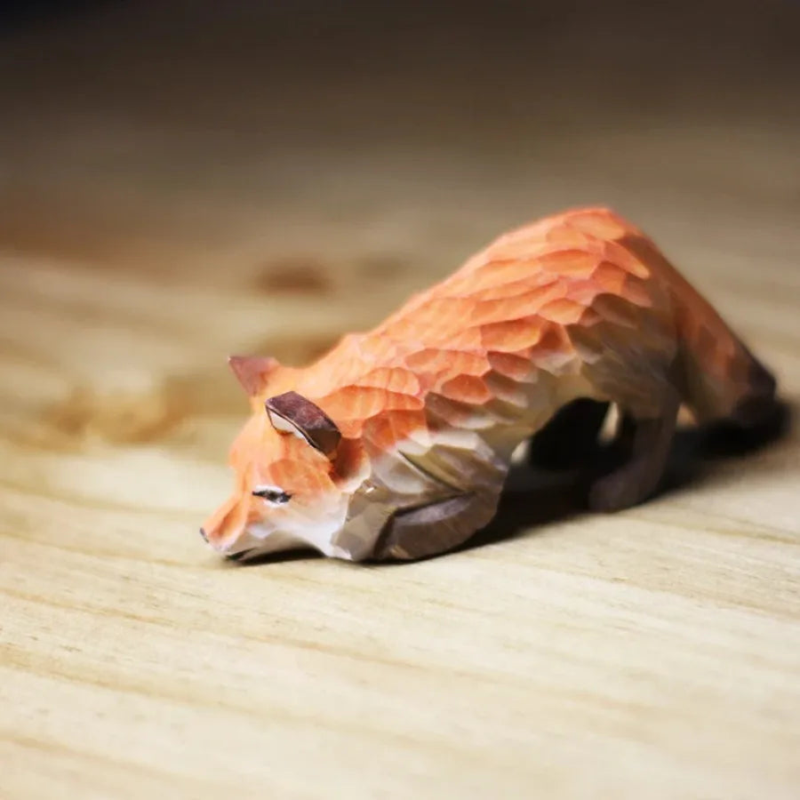 Modern Art Fox Wood Carving Ornaments Solid Wood Handicrafts Red White Foxes Home Decor Desk Decor Animal Figurine Statue