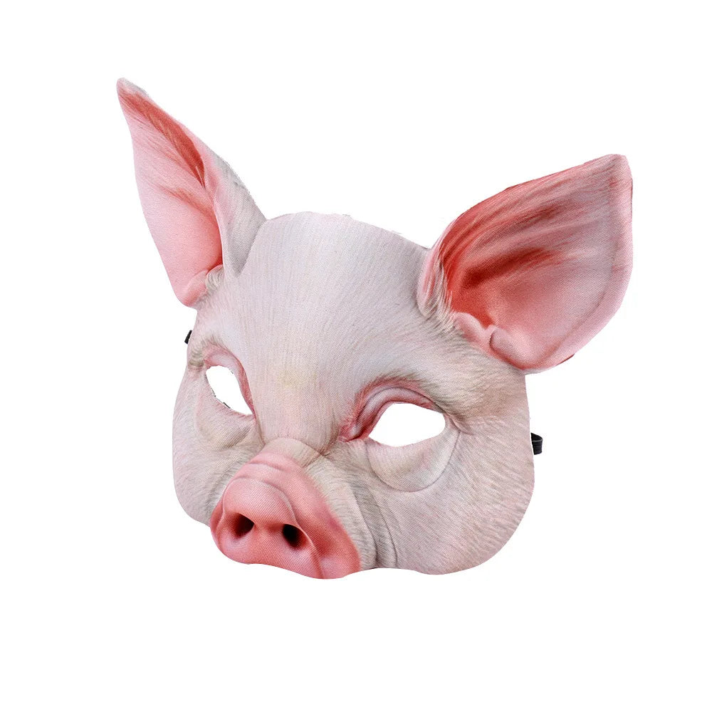 Pig Half Face Mask Black and White 3D Pig Head Face Cover Halloween Carnival Night Party Animal Makeup Costume Props