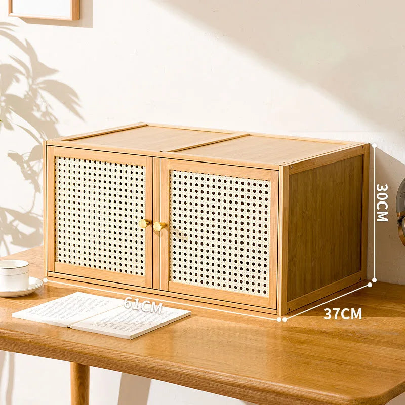 Bamboo Wood Grids Cabinet Stackable Household Storage Cabinet Floating Window Low Storage Box Bedside Cabinet For Bedroom Floor