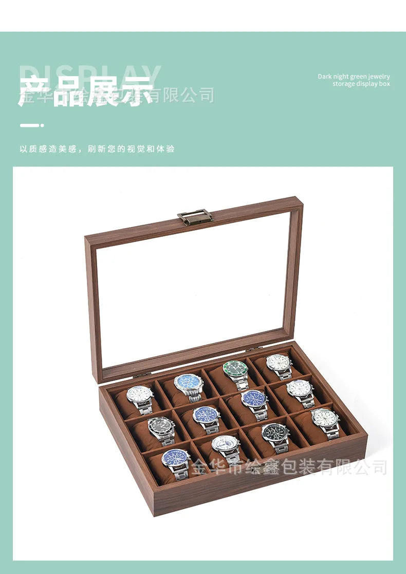 wooden watch storage and display box made of black walnut wood, multi-functional case for collecting watches, jewelry